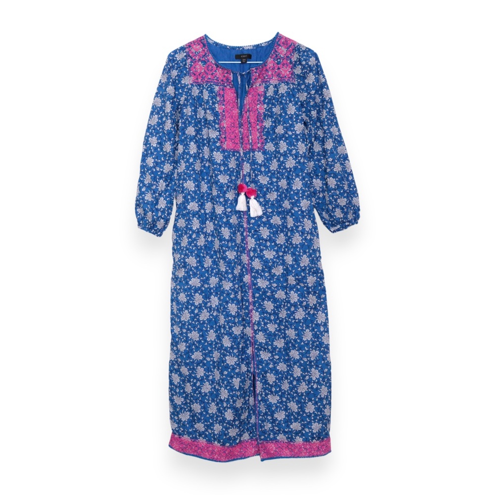 J.Crew Floral Tie-Waist Tunic Midi Dress in Night Sky Block Print Size XXS